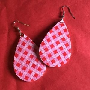 *Free with Purchase* Pink Red Plaid Check Teardrop Chic Earrings